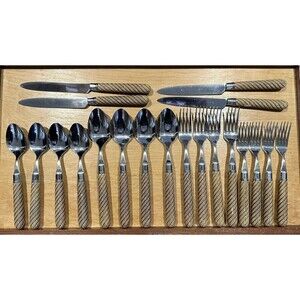 Mikasa Thailand MIS33 Stainless Flatware Service for 4 Brown Tan Swirled Stripes